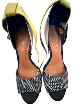 Aldo Colorblock Slingback Heels Yellow & Snake Sz 8.5
